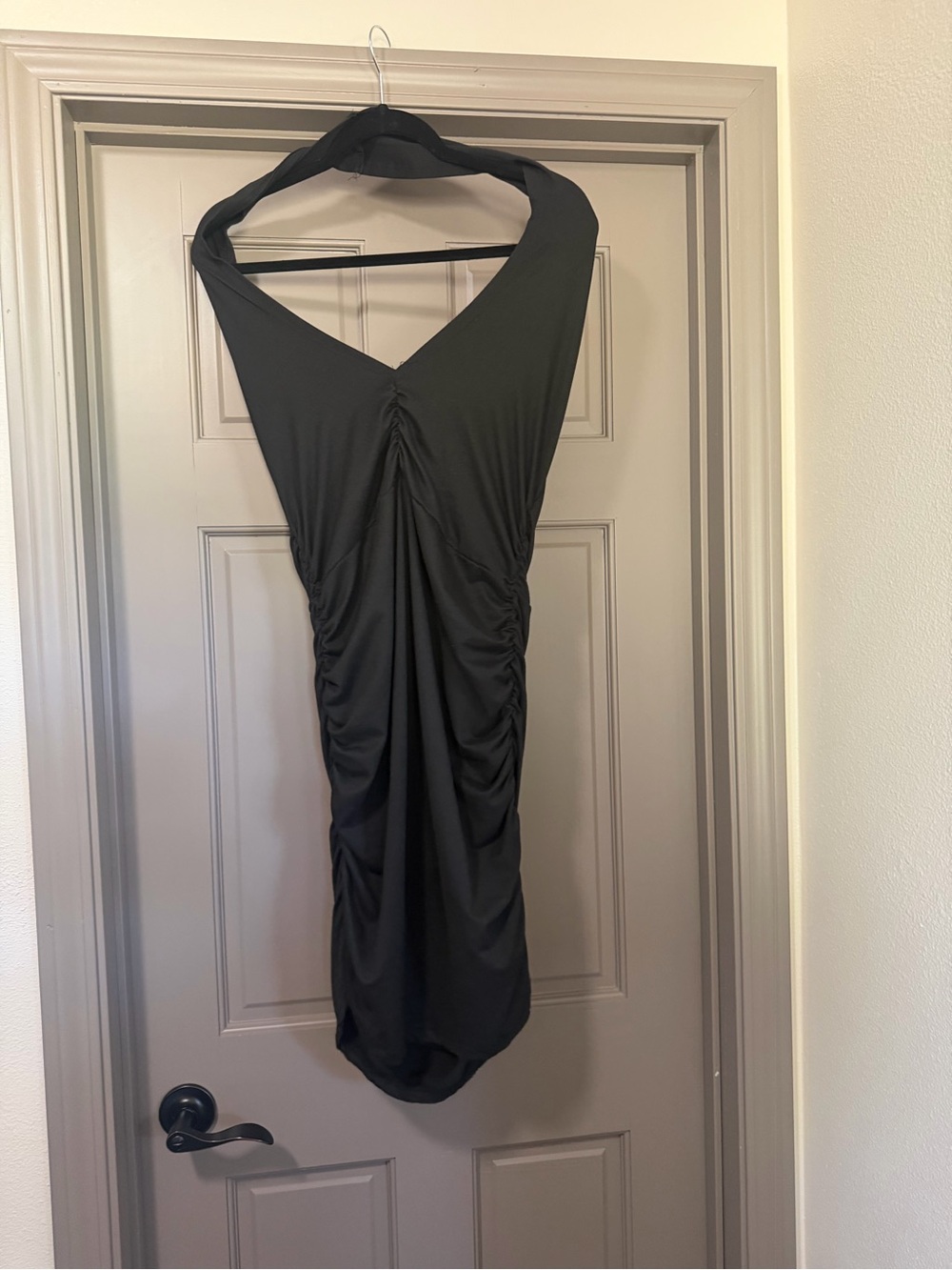 Sexy Black Ruched V-Neck Women's Halter Dress XXL BACKLESS